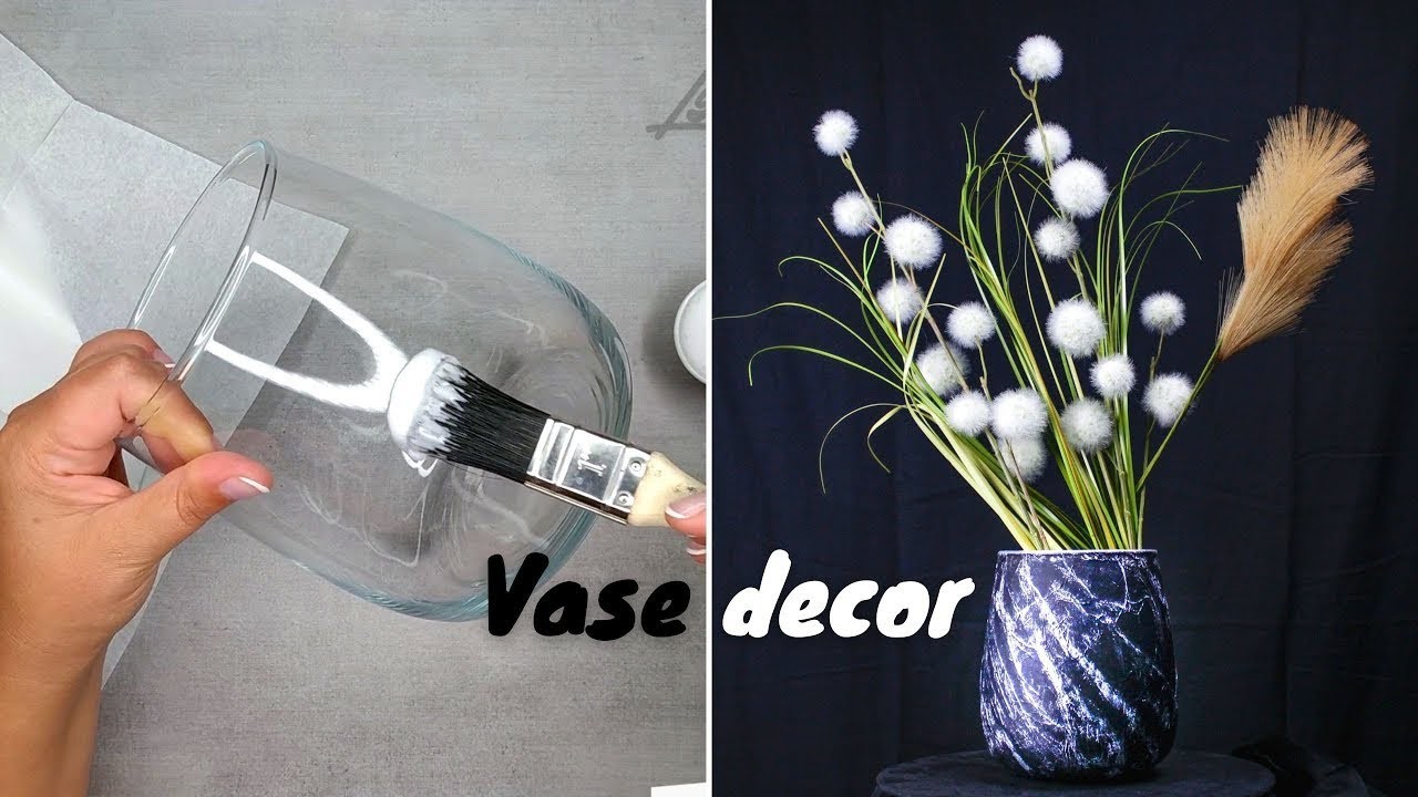 ❣ DIY Idée déco pour un vase en verre, technique de serviettage et peinture noir et argent ❣