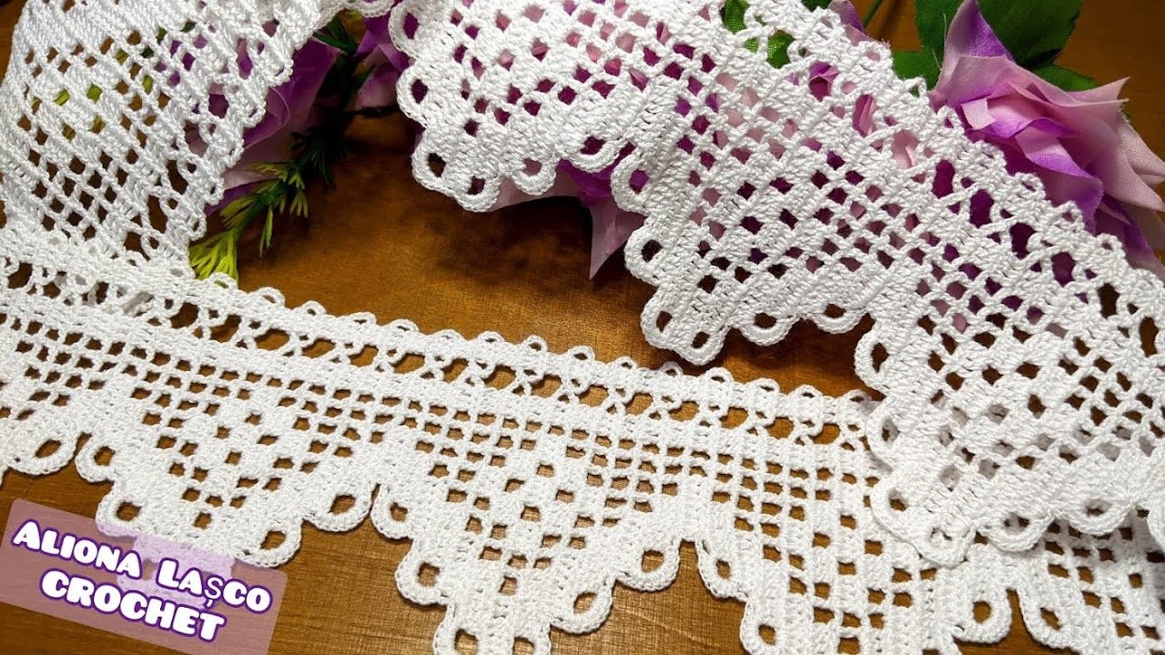 TIV croșetat pentru față de masă. Beautiful crochet LACE. Fillet BORDER crochet. MasterClass