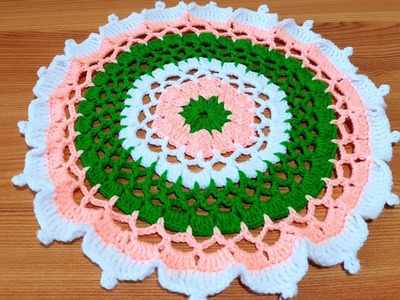 क्रोशिया डिजाइन थालपोश, Crochet Thalposh Design, Woolen Rumal, Thalposh, Crochet Round Table Cover