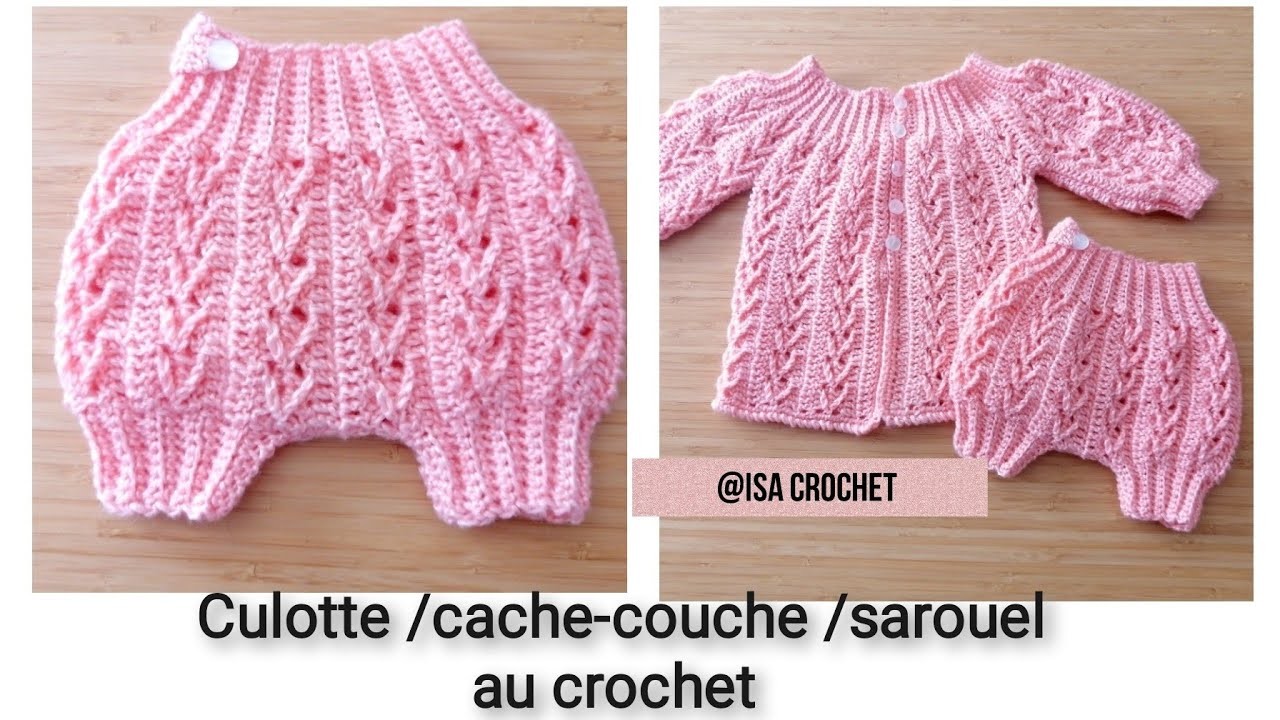 Culotte cache-couche.sarouel " Bambou " bébé 0.3 mois au crochet  rangs raccourcis @isacrochet