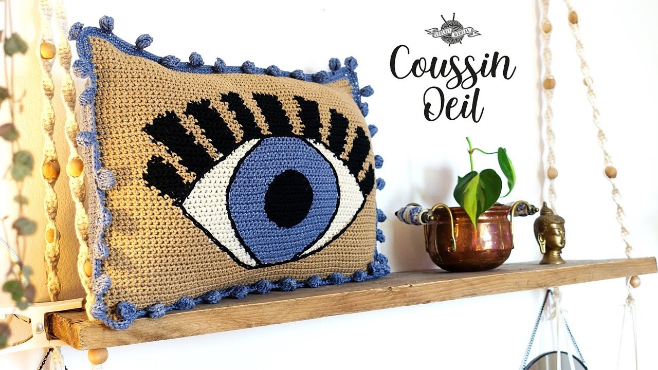 COUSSIN DECO "Oeil" initiation à la technique du crochet intarsia