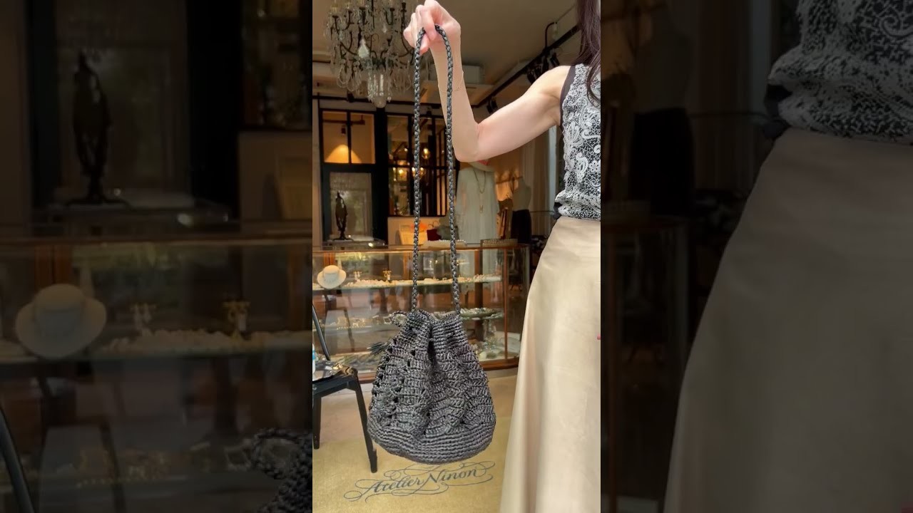 【ON SALE】ラフィア巾着バッグ Black