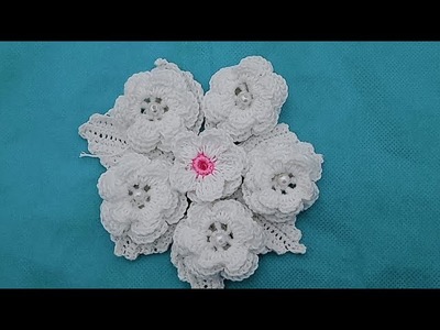 Crochet 3 layer flower.কুশিকাটার ফুল. Crochet flower.