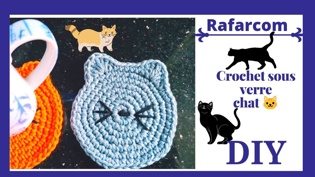 Crochet sous verre forme de chat special gauchers