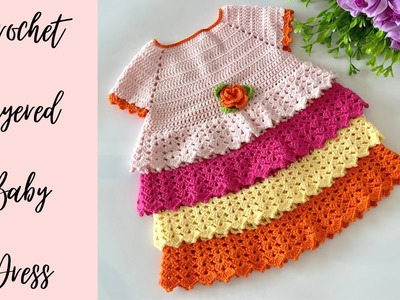 How to Crochet Layered baby dress [ 9-12 months ]