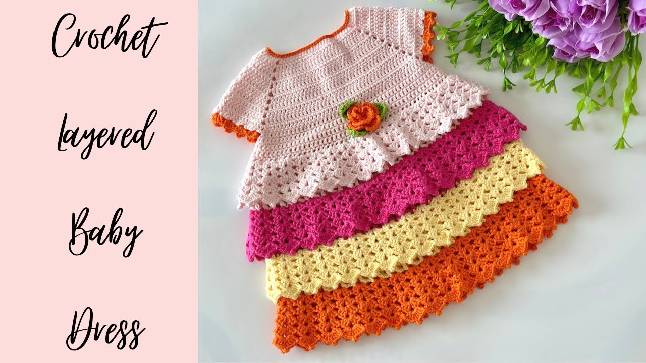 How to Crochet Layered baby dress [ 9-12 months ]