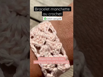Bracelet manchette au crochet beige rosé coton upcyclé | fait main en France | Othalaz