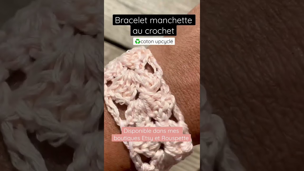 Bracelet manchette au crochet beige rosé coton upcyclé | fait main en France | Othalaz