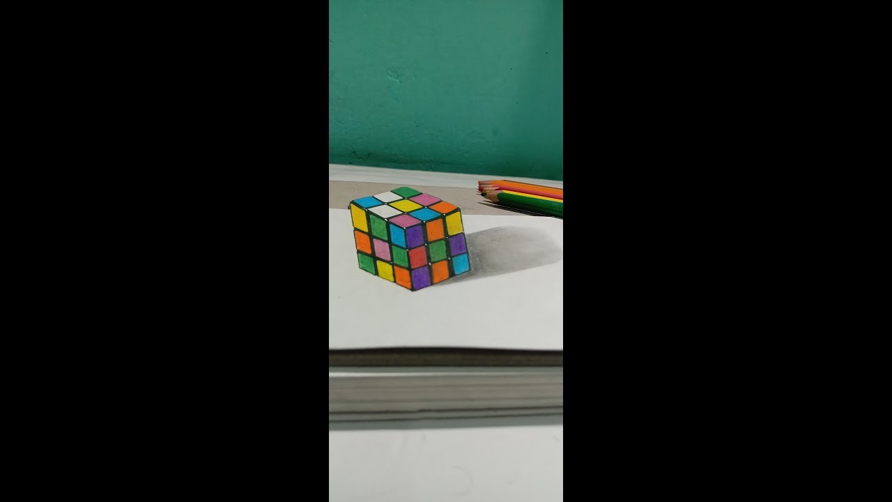 Realistic 3D Rubik's cube drawing \ Rubik's cube trick art work