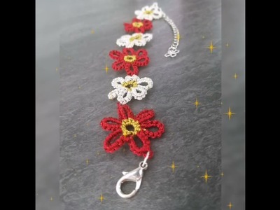 Tatting_Bracelet de fleurs en frivolité