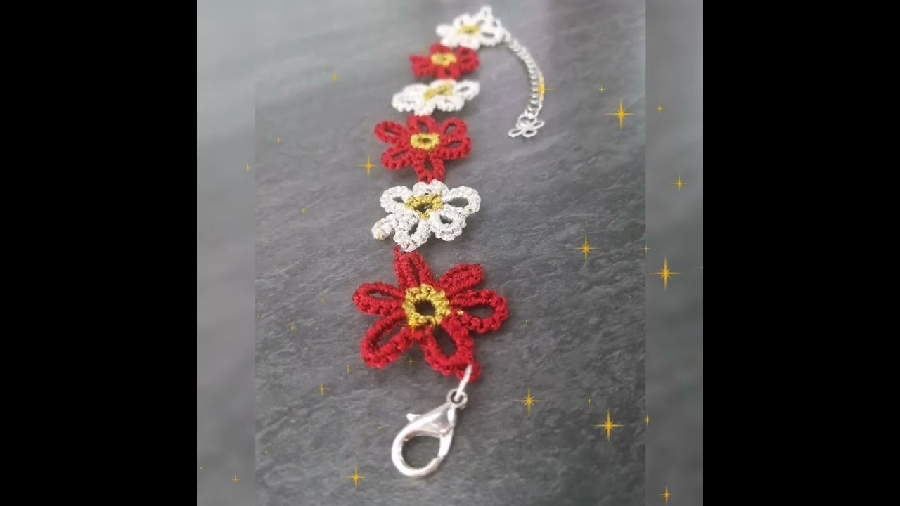 Tatting_Bracelet de fleurs en frivolité