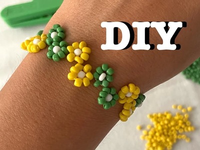Zigzag Papatya Kum Boncuk Bileklik Yapımı || Zigzag Daisy Chain Seed Bead Bracelet Tutorial ????525