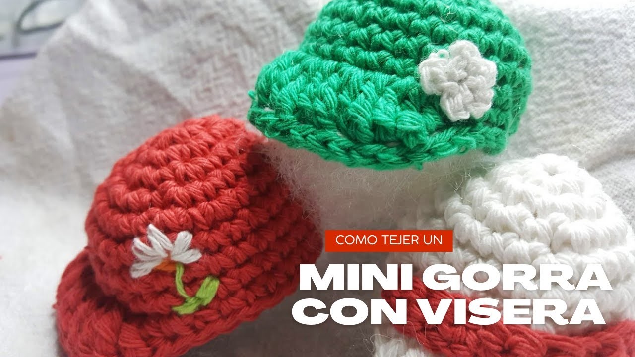 Mini gorra con visera a crochet, sombreros a crochet souvenirs