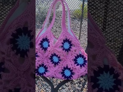 Pink crochet motif bag