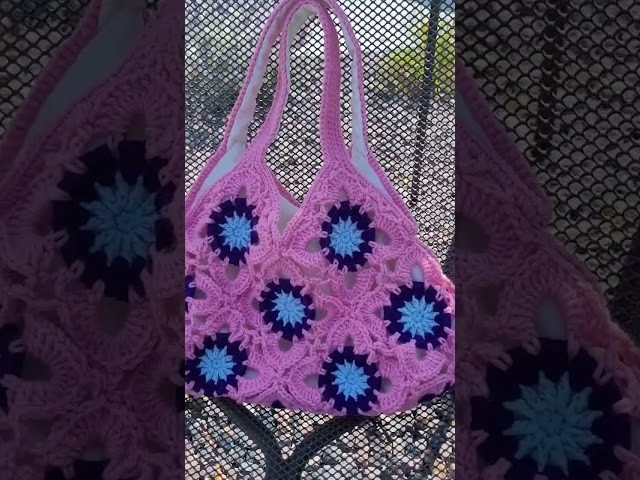 Pink crochet motif bag