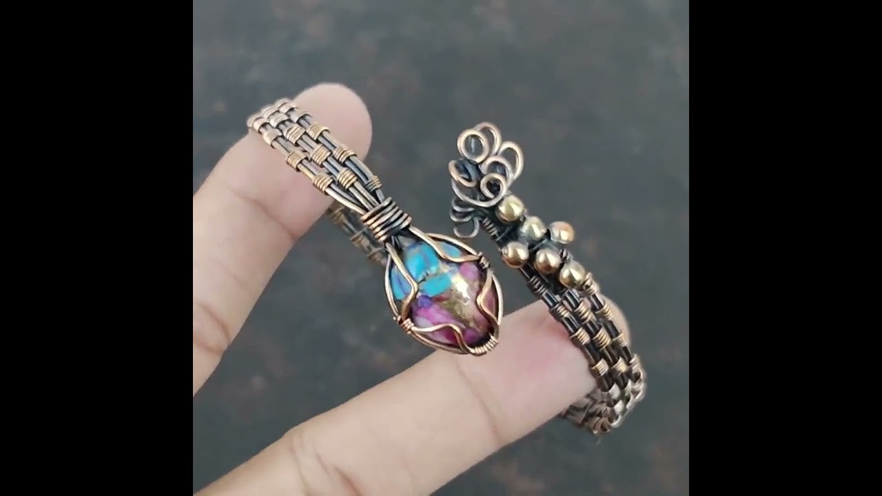 Kingman Pink Dahlia Turquoise Cuff Bracelet Gemstone Bracelet Wire Wrapped Cuff Bracelet Handmade