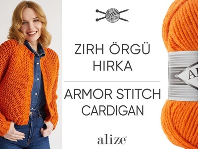 Alize Superlana Maxi  ile Zırh Örgü Hırka • Armor Stitch Cardigan • Кардиган с сетчатой вязкой