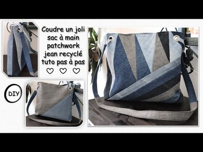 Coudre un sac à main patchwork jean recyclé tissu tutoriel création patron de couture Anna couture