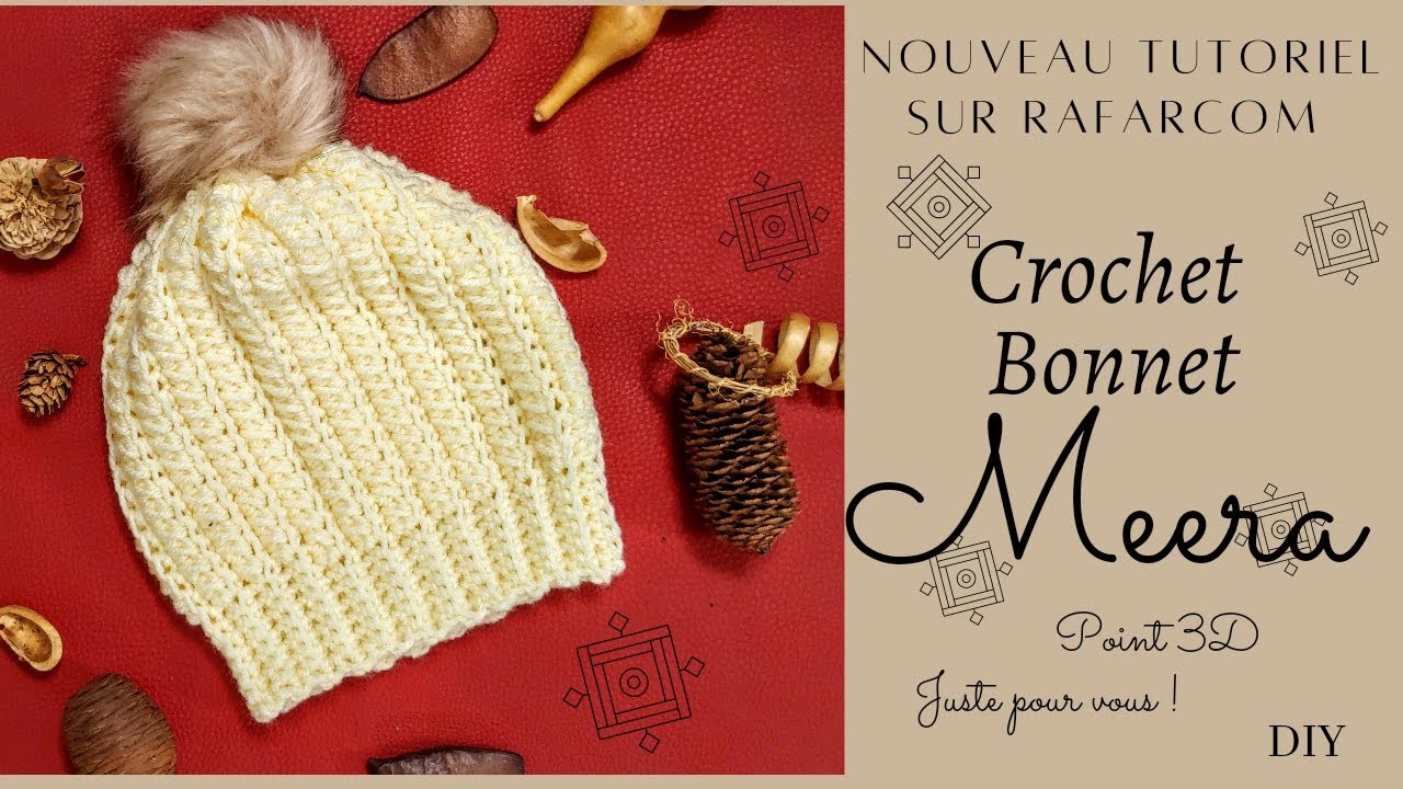 Crochet Bonnet 3D "MEERA" Facile & Rapide special gauchers