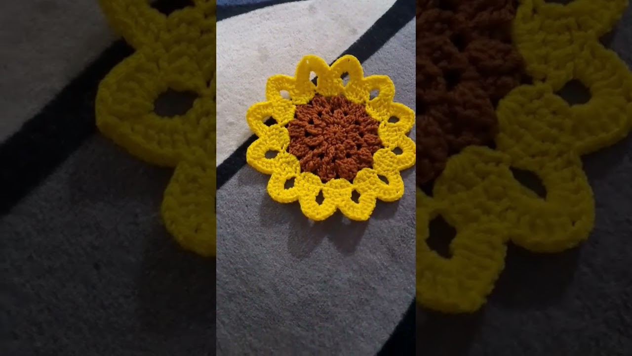 Crochet : tatakan gelas bentuk bunga matahari