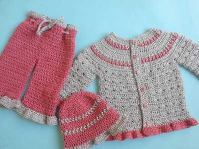 Easy Crochet Baby Ruffles Pants.Baby Ruffles Jacket. बेबी फुल सेट 0-3 महीने Crochet Baby Full Set