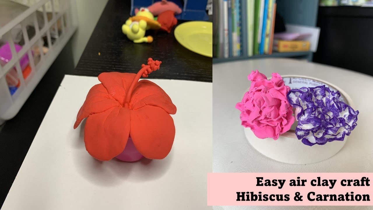 Easy air dry clay craft | Flowers | Hibiscus and Carnation #粘土 #大红花 #康乃馨