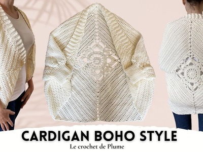 Comment faire une veste au crochet Boho style carré Granny - FACILE et RAPIDE - Tuto Toutes tailles
