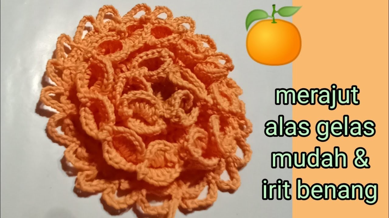Cara merajut alas gelas motif daun.how to knit leaf motif cupboard @RRoyan