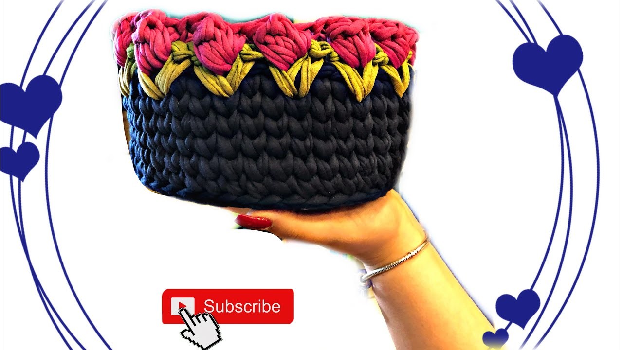 Crochet tulip basket. lale modeli sepet yapımı. #crochet  #handmade #knitting #tığişi #sepet