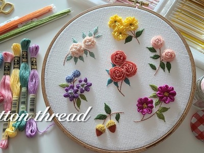 [프랑스자수.Free Pattern ]  7 면사 꽃자수 7 Cotton Thread Flower Embroidery