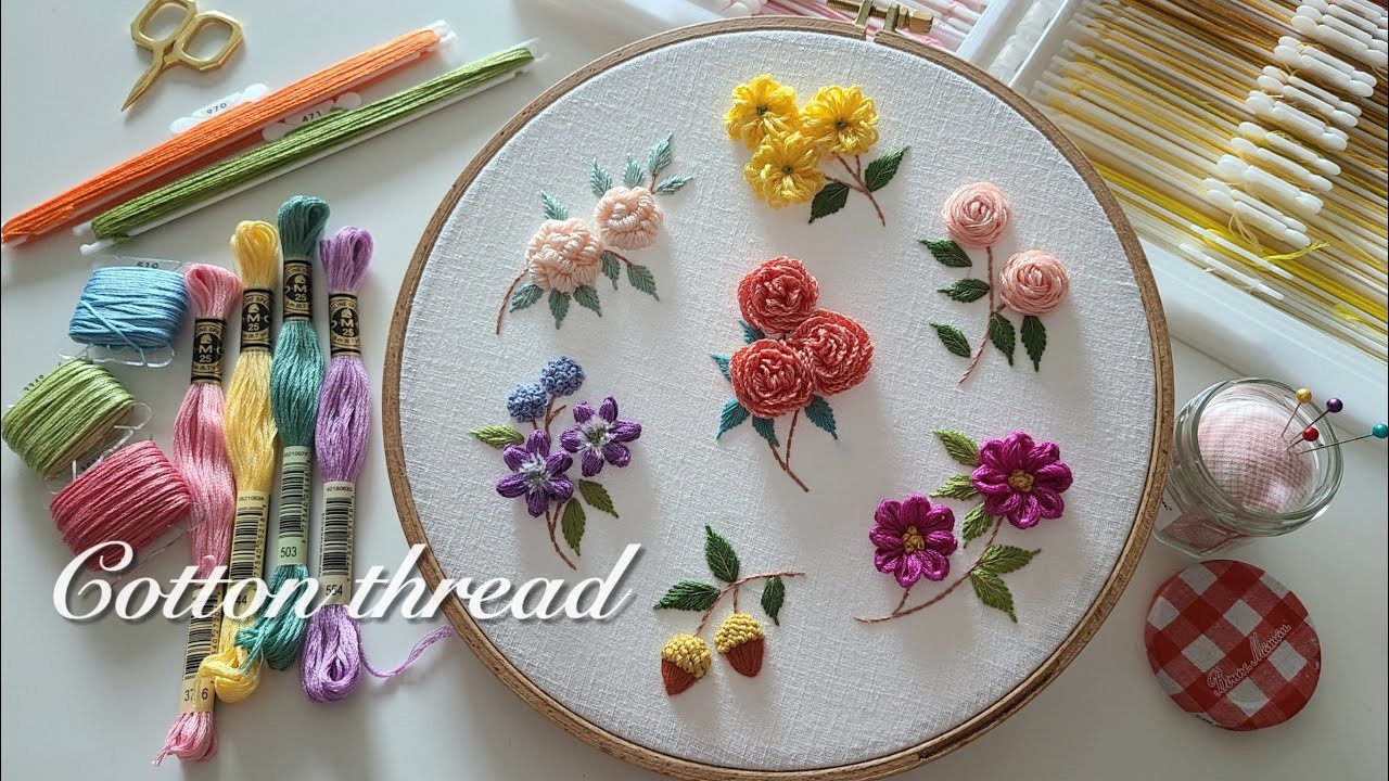 [프랑스자수.Free Pattern ]  7 면사 꽃자수 7 Cotton Thread Flower Embroidery