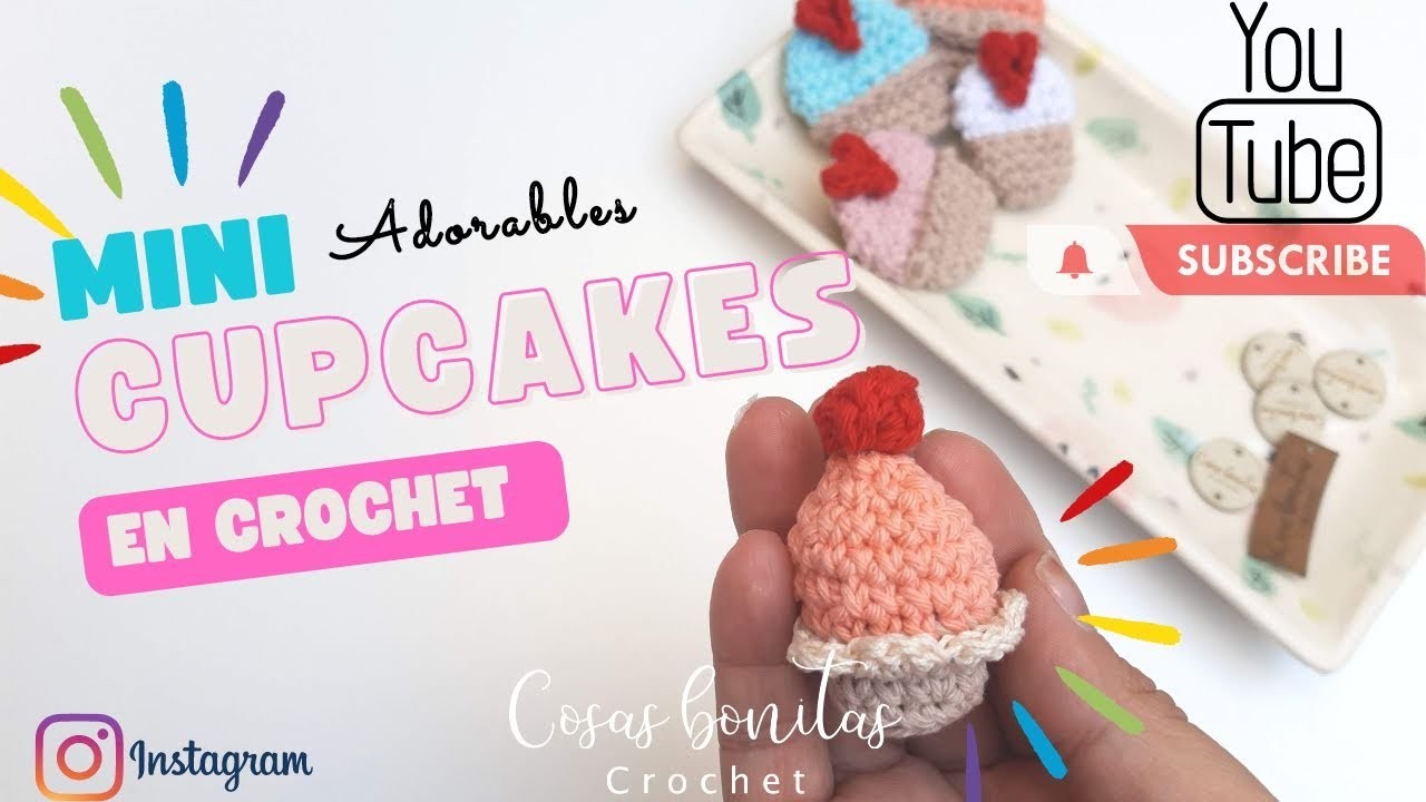 Mini CupCakes en crochet SUPER FACILES para tejer en un rato! Ideal para souvenirs, llaveros, pines.