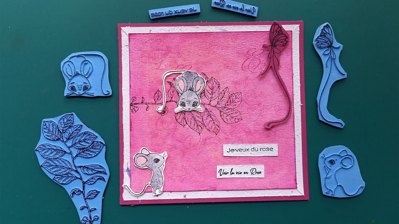 Tuto carte facile Octobre rose et ses souris - La Compagnie des Elfes