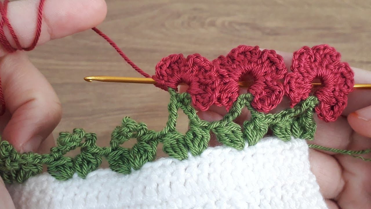 Flower lace ????crochet flower edging.borders how to make a simple Crochet designe. #knitting #craft