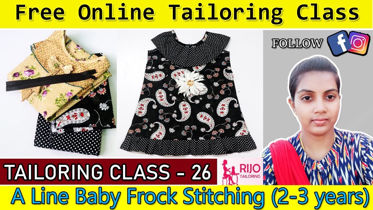 CLASS 26- A Line Baby Frock Stitching (2-3years) | FREE BASIC TAILORING CLASS | RIJO TAILORING