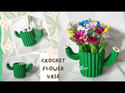 Crochet flower vase | vas bunga rajut (subtitle)
