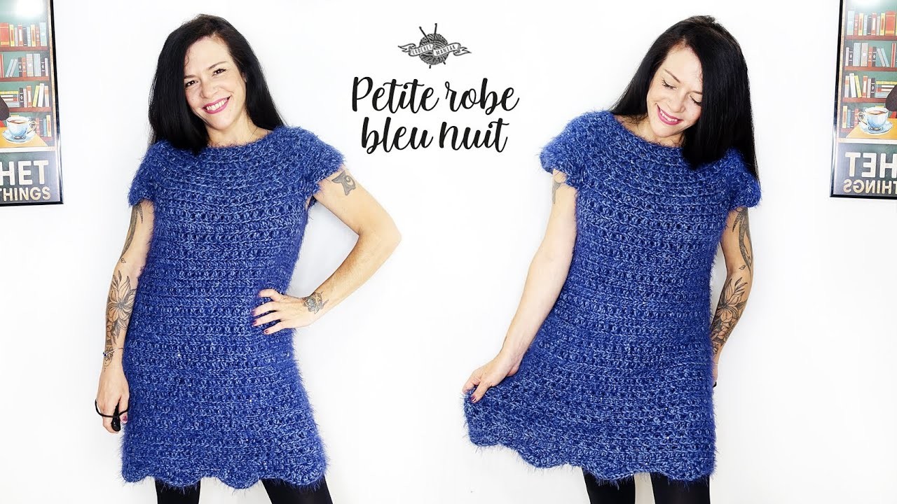 Crochet petite "Robe bleu nuit" | Tuto top down | Point ajouré