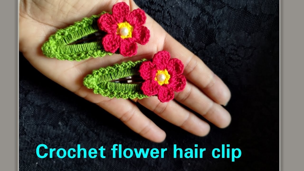 Crochet flower hair clip