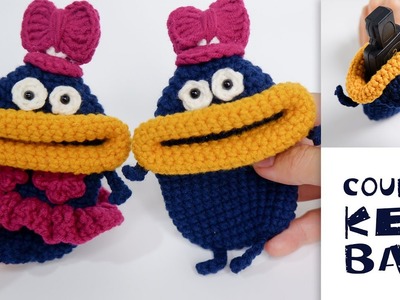 Crochet Key Holder Free Pattern | Crochet Little Monster Couple Key Case鉤針編織小眾創意香肠嘴汽車情侶鑰匙包，一份搞怪一份感動