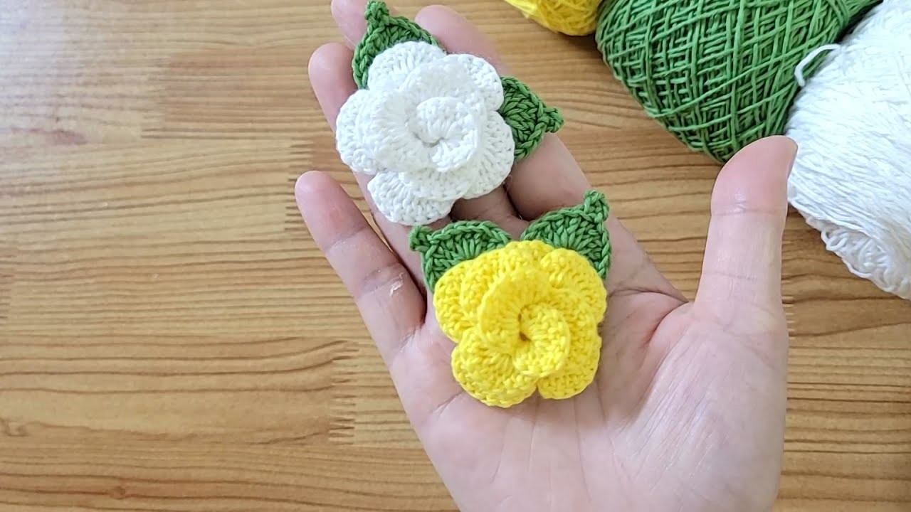 Flower brooch  mini rose crochet | Móc hoa hồng mini siêu dễ